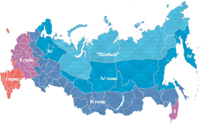 Климатическая карта регионов России для установки блок-контейнеров